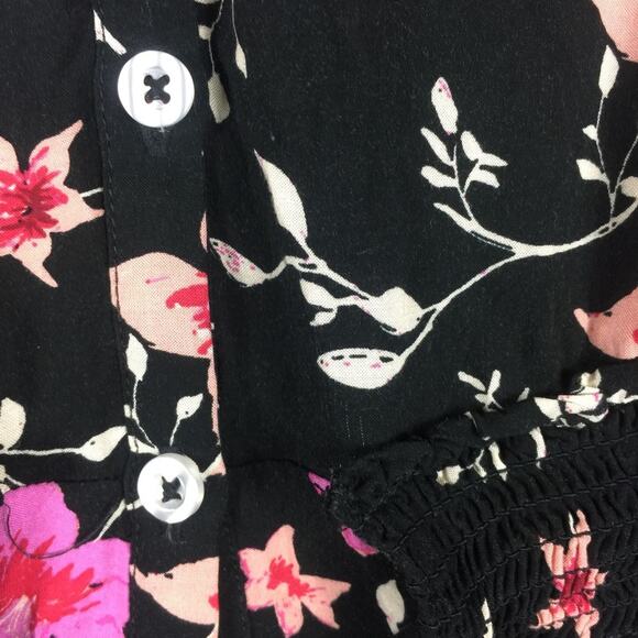 Free People Lighten Up Black Floral Long Sleeve Button Aline Mini Dress XS - Picture 10 of 14